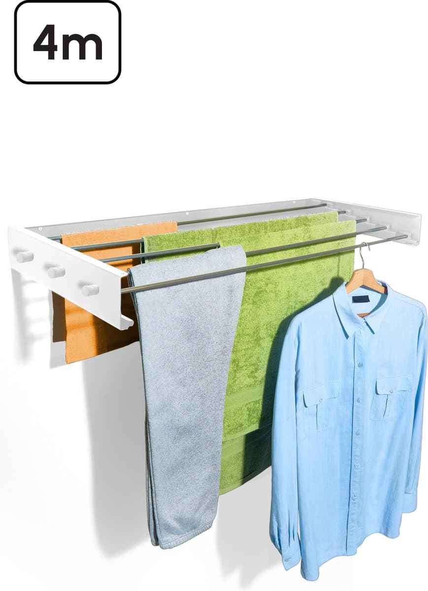 Bodo® In- en uitklapbaar droogrek met Ophanghaken - Wit - 4m Drooglengte — afbeelding 1