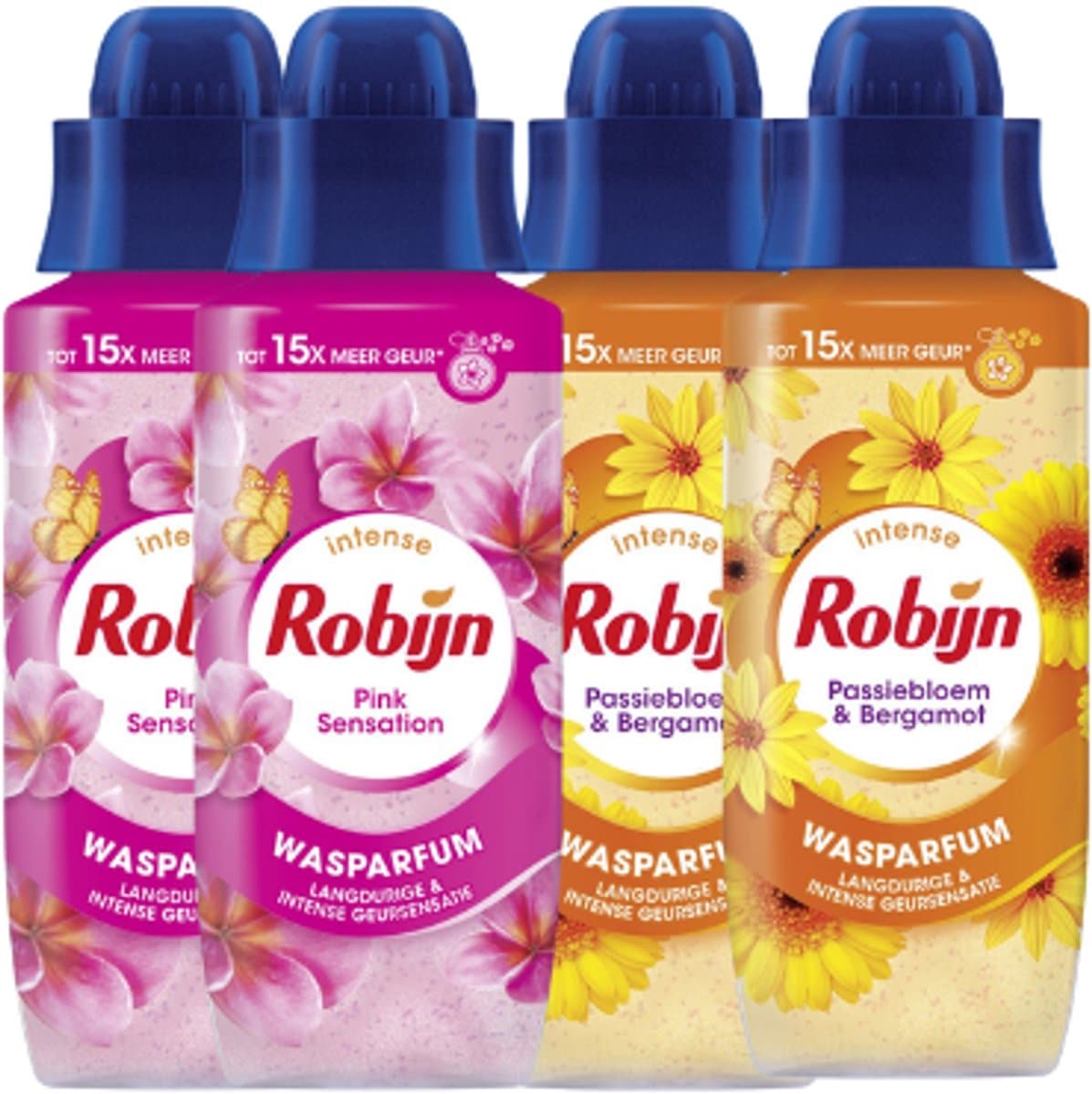 Robijn Intense Wasparfum 300 ml – 4 Stuks Voordeelverpakking – Pink Sensation & Passiebloem & Bergamot – Langdurige Geur — afbeelding 1
