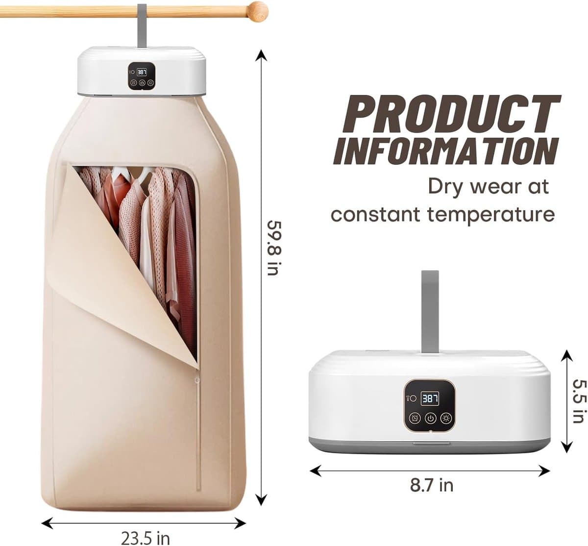 Draagbare Wasdroger – Mini Elektrische Opvouwbare Droogmachine Met Afstandsbediening En Droogtas – 360° Hetelucht Drogen Met Slimme Timing – Compacte Energiezuinige Wasdroger Voor Reizen Camper Appartement En Huis — afbeelding 1