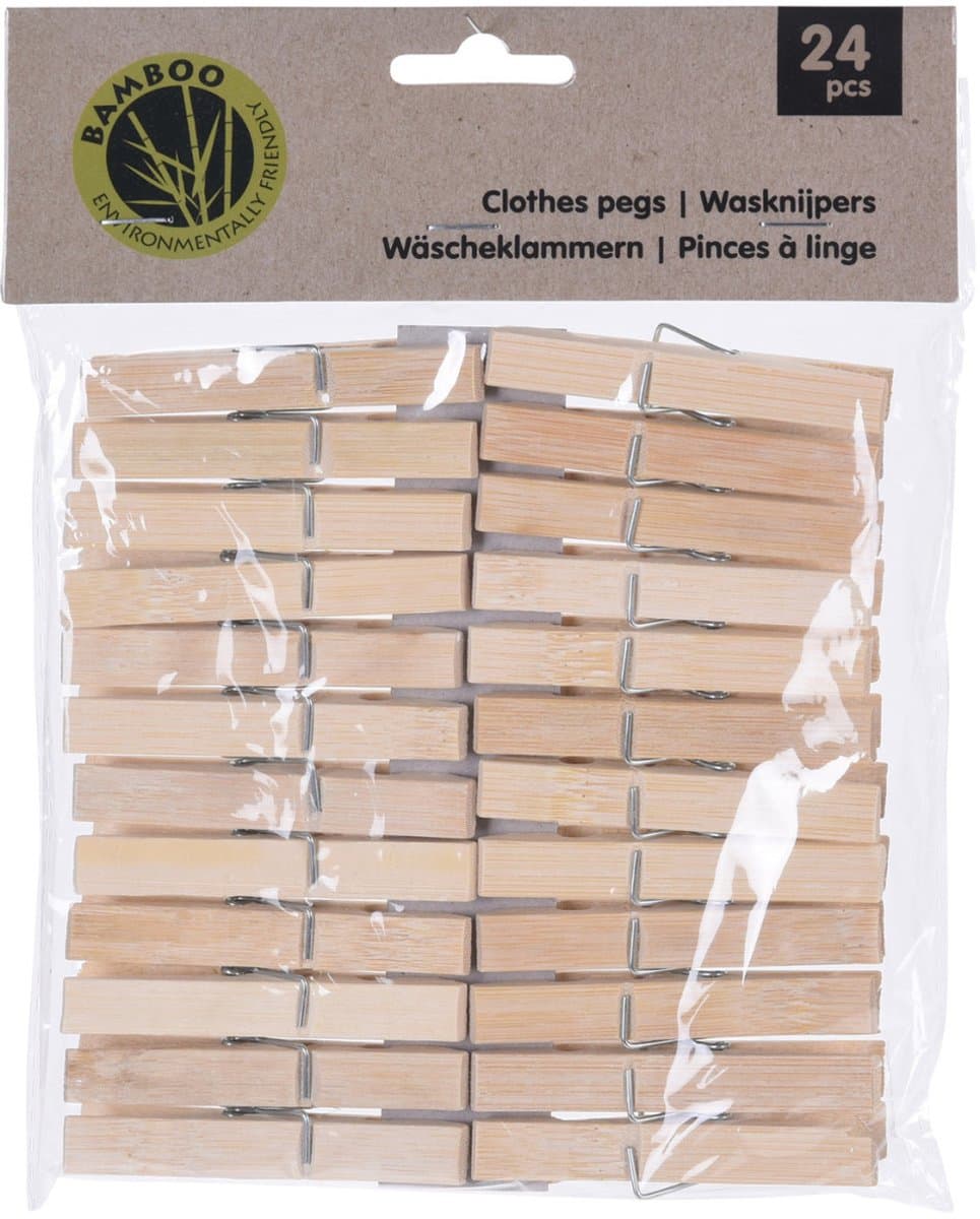 Wasknijpers naturel - 120x - bamboe hout - 7 cm - houten knijpers — afbeelding 1