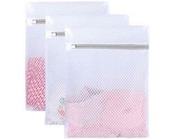JeiibrZui Washzakken Van Honingraatgaas - Waszak Voor Delicate Stoffen - Beschermende Waszakken Met Rits - 3 Stuks - Wit Voor Reizen En Wassen