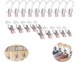 Draaibare antislip wasknijpers - Multifunctionele haakclips - 20 stuks - Haakontwerp - Drogen - Kan ook worden gebruikt als fotoclip of wenskaartenclip - Roze