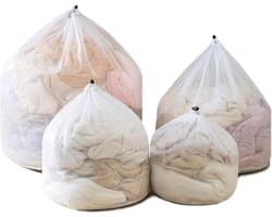 Waszakken van netstof met verstelbare schouderbanden - Stevige waszakken van nylon - met trekkoordsluiting - voor studenten, studentenhuizen en appartementen - 4 stuks