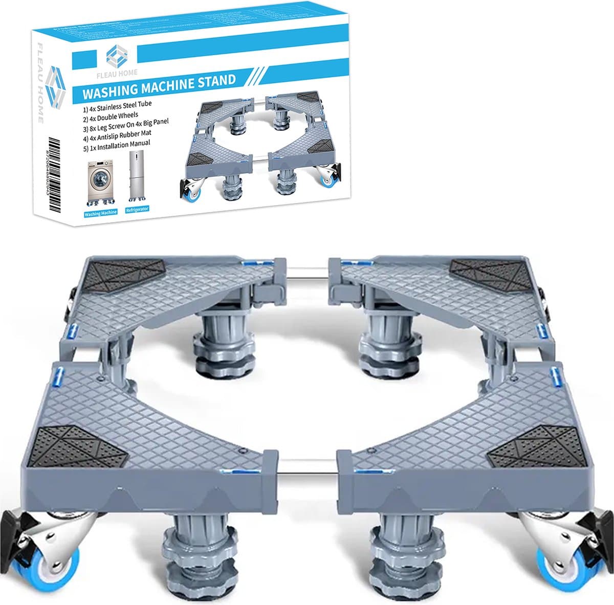 Fleau Home Wasmachine Verhoger PRO - Max 500KG - Met Wielen - Verstelbaar - Droger, Koelkast Kast - Meubelroller - Stapelkit - Opbouwmeubel - Grijs — afbeelding 1