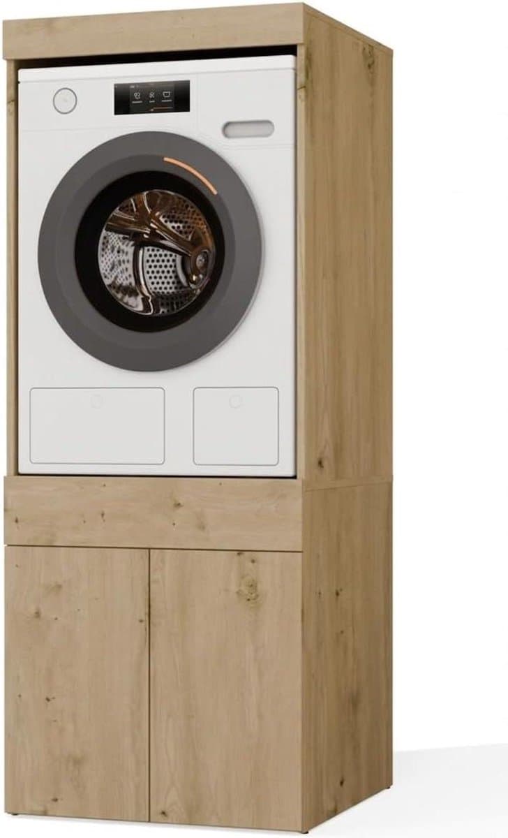 Wasmachinekast - Drogerkast - Opbergen Wasmachine - Ruimtebesparend Ontwerp - 180x64x64 cm - Wit — afbeelding 1