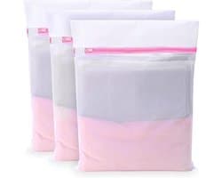 Wassenet Set - Wäschenetz voor Wasmachine - 3 Stuks 30x40cm - Beschermend Net met Rits - Voor BH Schoenen en Babykleding - Wit