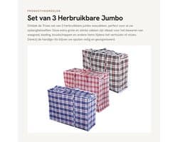 Waszakken Jumbo - 3 Stuks - Sterk en Duurzaam - Opbergtas voor Kleding - Met Rits - Ideaal voor Verhuizen - Afmetingen 79x20x58,5 cm - Opbergzakken