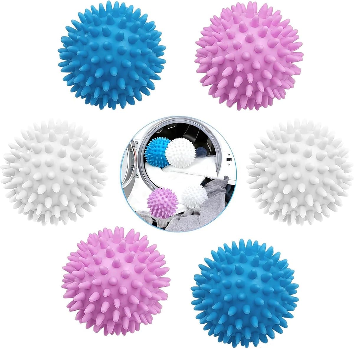 SnelShoppen - Wasballen voor Droger en Wasmachine, 6 Stuks Herbruikbare Droogballen, Vervanging voor Wasverzachter, Anti-Pilling, Sneller Drogen, Sili — afbeelding 1