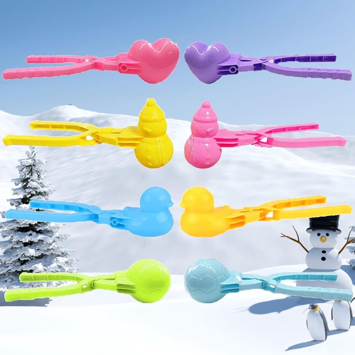 8 Pieces Snowball Clips, Snowball Clips with Handle, Heart Shaped Snowball Clips, Used for Snowball Fights, Winter - ShopVlot — afbeelding 1