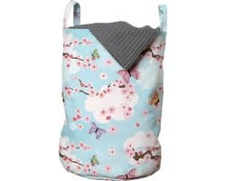 New Bed, Opbergmand met Kersenbloesem en Vlinder design, Sakura Wasmand kinderen met Handvatten en Koordsluiting, Speelgoedmand kinderen - Speelgoedkist - Wasbox - 33 x 48 cm