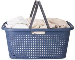 Wasmand met hengsel - 38 liter - 60 cm - blauw/wit - Draagwasmanden - Wasgoedmand - Mand met handvatten