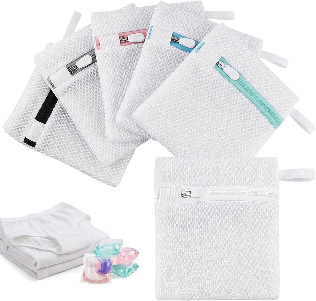 Waszak klein 6-delige set – mini-wasmachinetak met honingraatstructuur 14 × 12 cm | waszak voor fijne was beha-sokken | waszak wasmachine nettas | nettas voor ondergoed — afbeelding 1