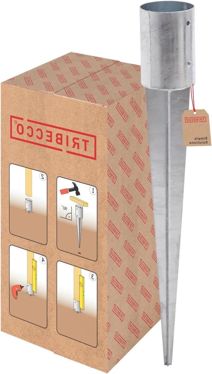 Grondanker Hout - Paalhouder Bodemanker - Schutting Plaatsen - Verzinkt Staal - 101mm x 750mm - Zilver — afbeelding 1