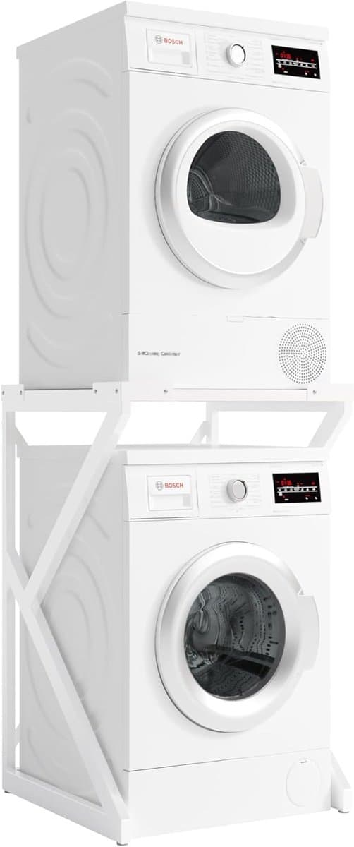 Opbergkast Wasmachine Droger - Stapelset Meubel - Ruimte Besparen - Stabiele Metalen Structuur - 100 kg Capaciteit - Wit — afbeelding 1