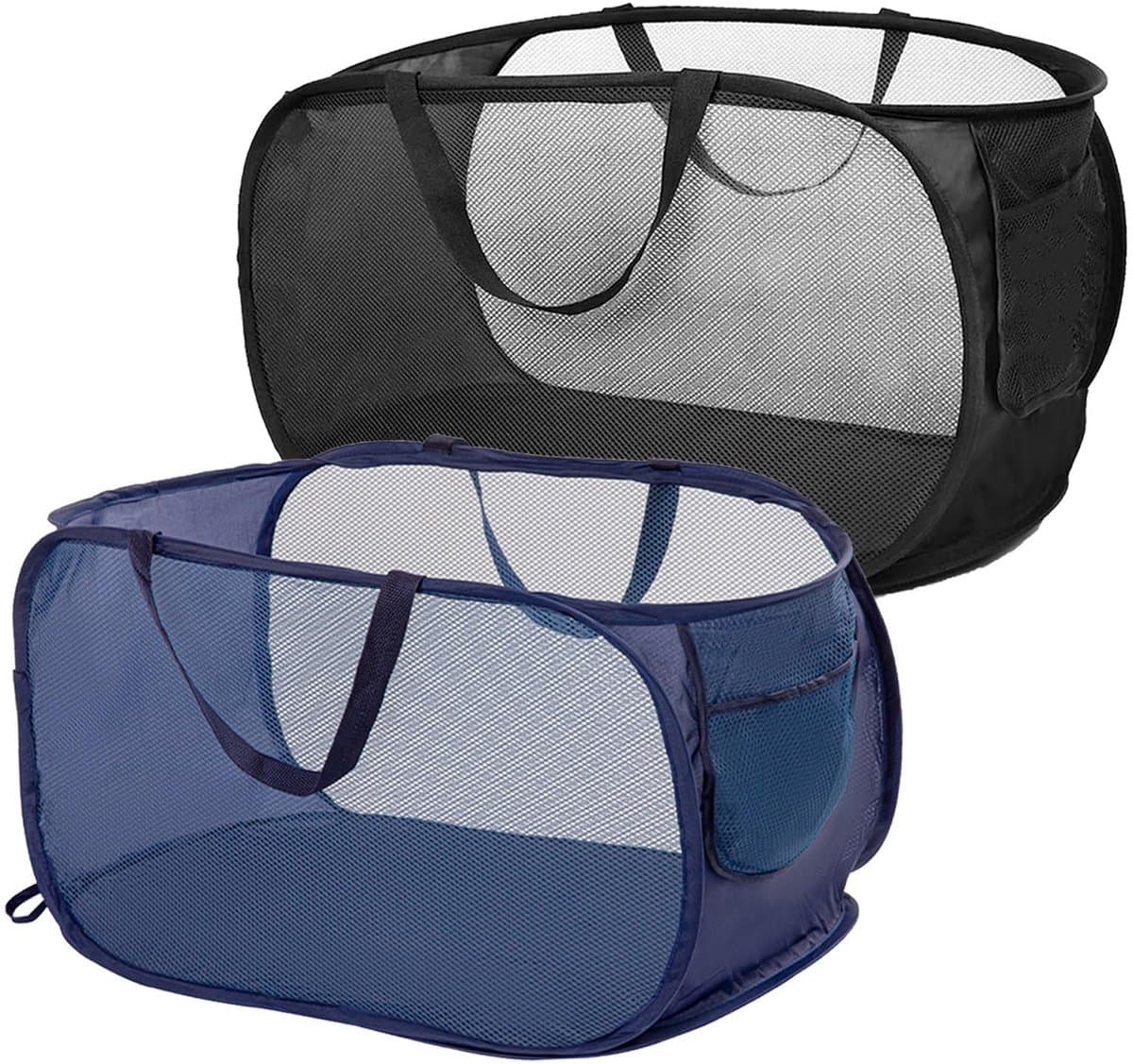 Dailygoods - 2 stuks pop-up wasmand, opvouwbare wasmand groot 36x36x58cm, klapborden met handgreep, ademend honingraatnet; vouwbare wasmand voor thuis, camping en reizen — afbeelding 1