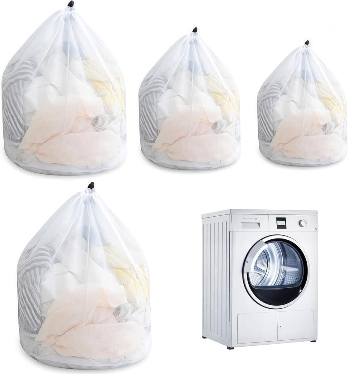Wasnetten voor wasmachine - 4 herbruikbare waszakken, fijnmazig met koordstopper voor delicate kleding, jeans en truien — afbeelding 1