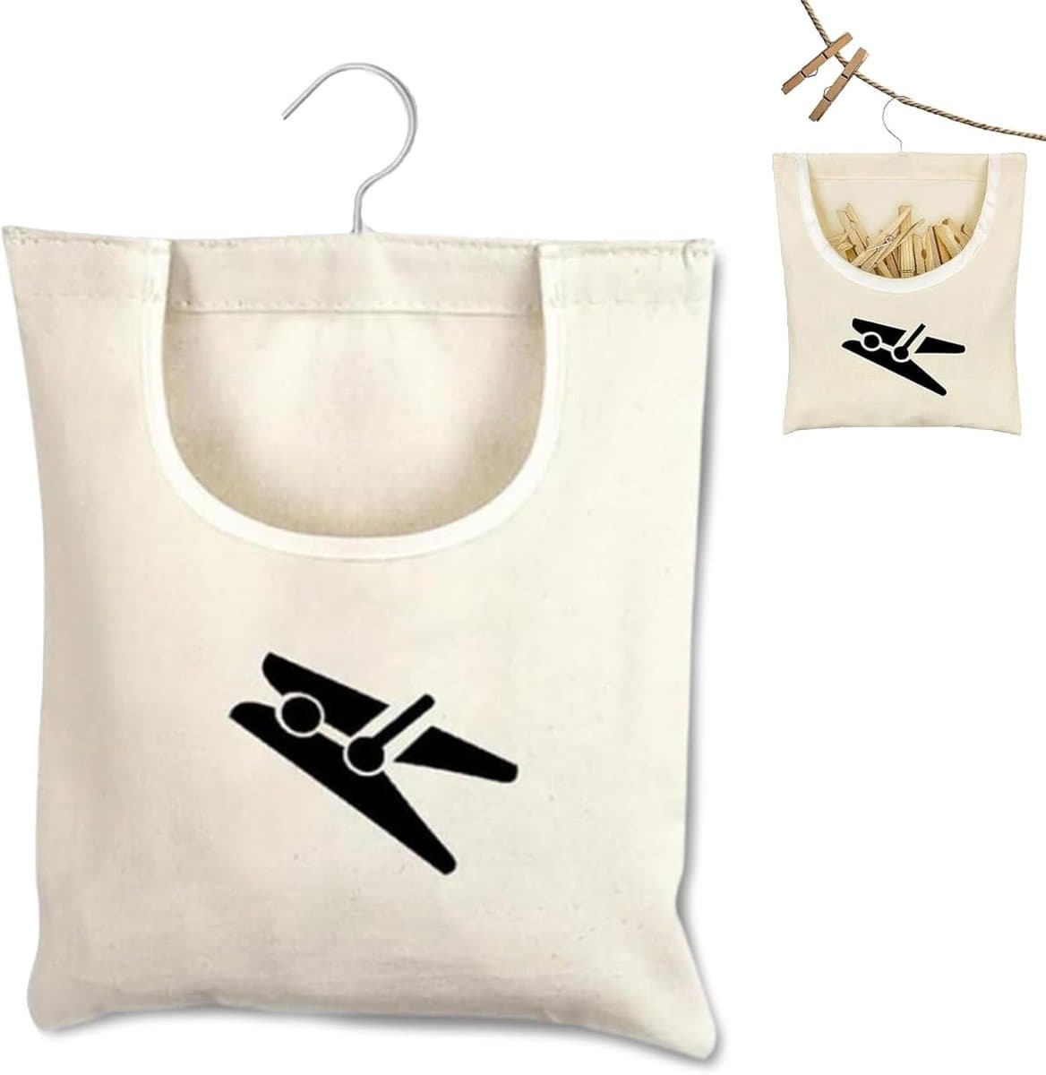 Wasknijperzak - Kaki - 32 x 28 cm - Duurzaam Canvas met Draaibare Haak - Voor Thuis en Reizen — afbeelding 1