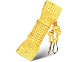 Waslijn, 15 m waslijn van zwaar nylon, gevlochten waslijn met een diameter van 8 mm, waslijn van polyester met 2 haken, antislip en kleurvast, geschikt voor buiten, tuin en kamperen.