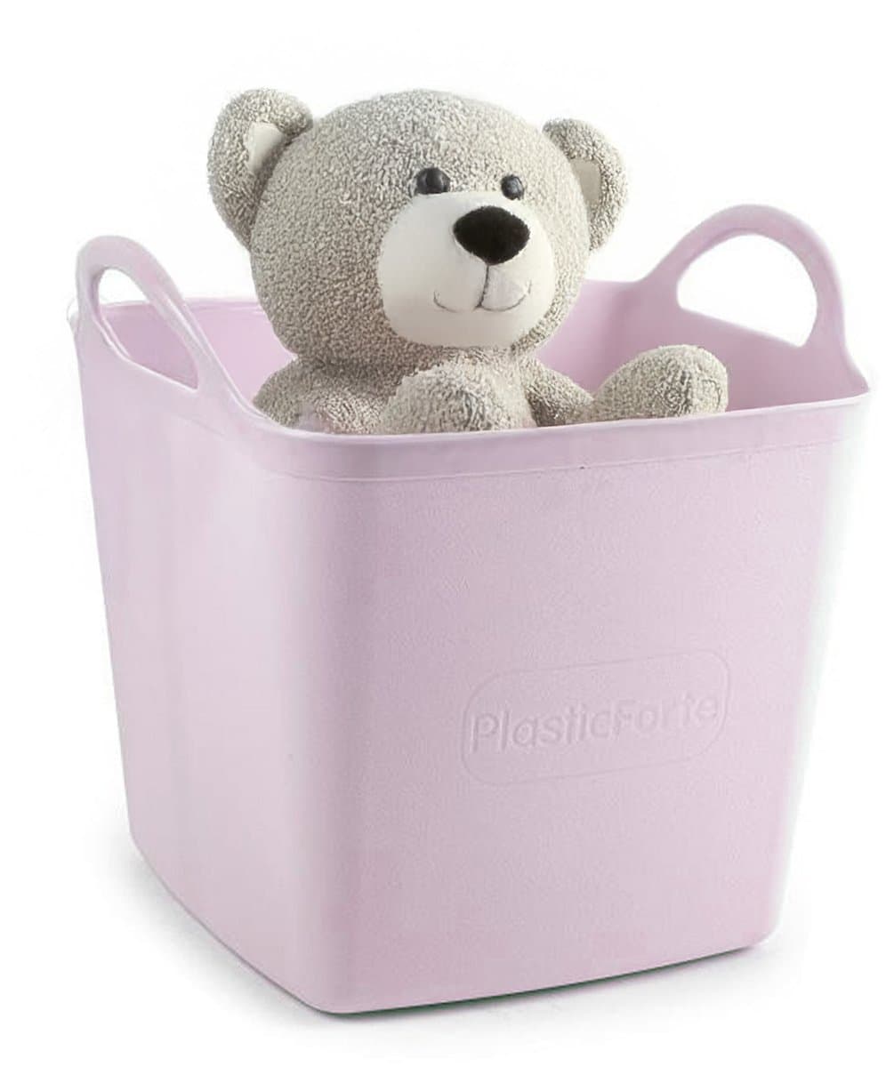 Plasticforte kunststof Kuip / emmer / wasmand - flexibel - oudroze - 27 liter - vierkant - met hengsels - 36 x 34 x 37 cm — afbeelding 1