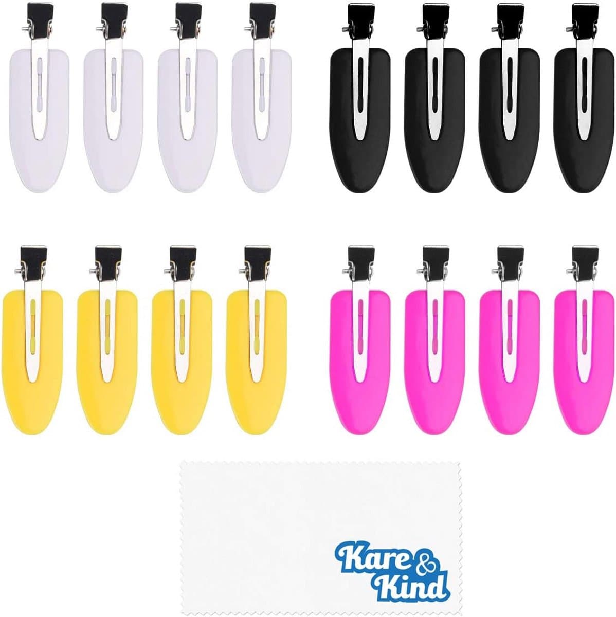 16 Stuks Haarklemmen Zonder Deuken - Voor Pony, Styling en Kappers - Zwart, Roze, Geel, Wit — afbeelding 1