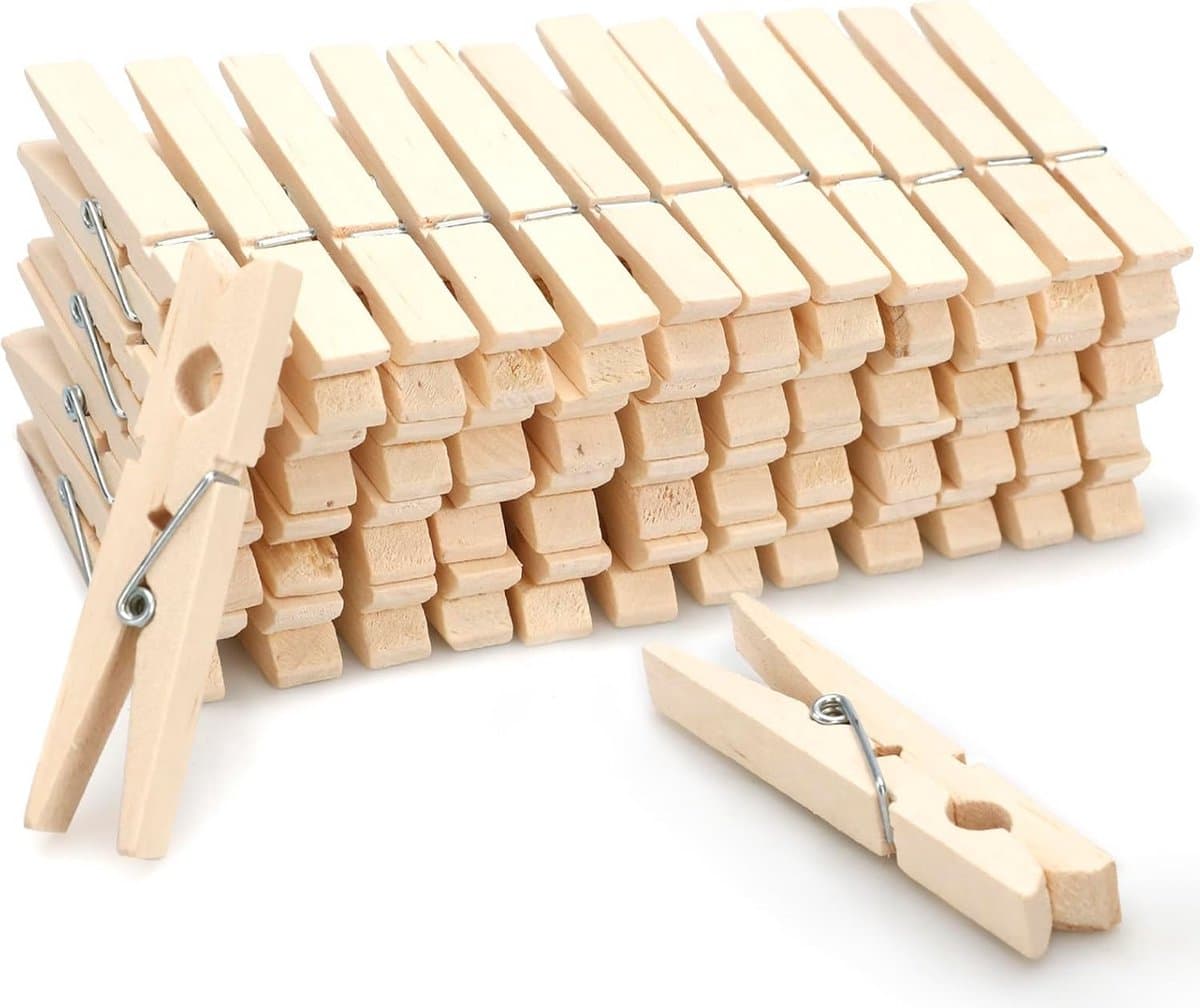 50 Stuks Houten Wasknijpers 7,5 cm met Roestbestendige Spiraal - Natuurlijke Clips voor Wasgoed en Knutselen — afbeelding 1