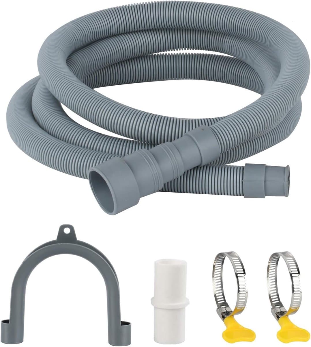 Universele afvoerslangverlenging – 3 m x 30 mm – Geschikt voor wasmachines en vaatwassers – Inclusief slangkoppeling & montageset – Grijs — afbeelding 1