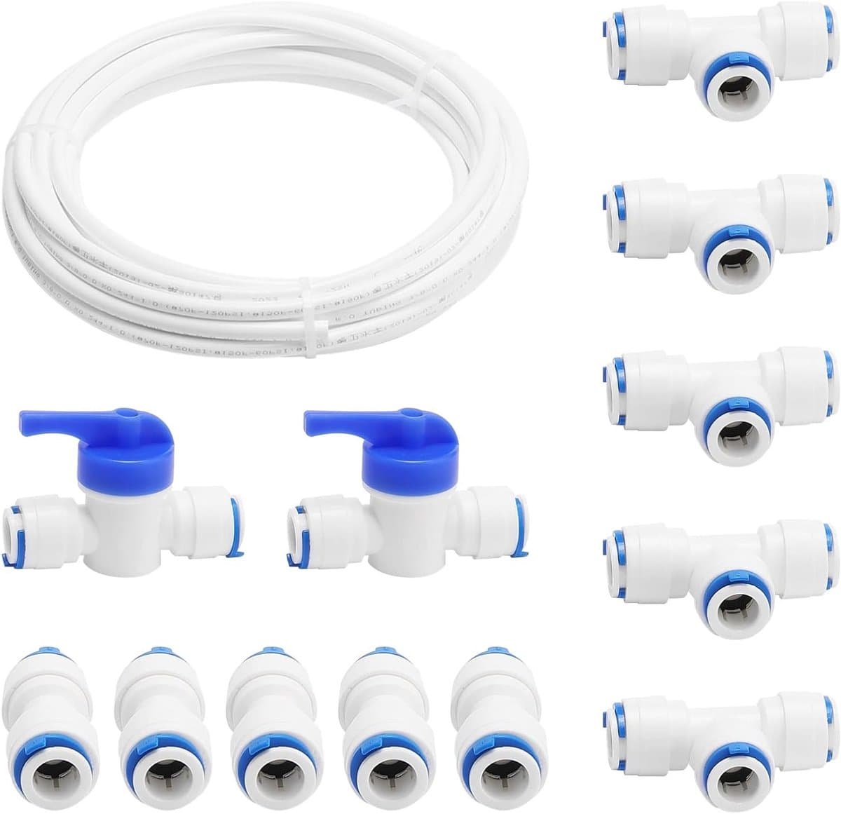 Wateraanvoerslang en aansluitset voor RO-waterfiltersysteem en koelkast, 10 meter, 3/8" PE, inclusief koppelstukken en ventiel — afbeelding 1