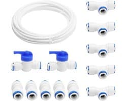 Wateraanvoerslang en aansluitset voor RO-waterfiltersysteem en koelkast, 10 meter, 3/8" PE, inclusief koppelstukken en ventiel
