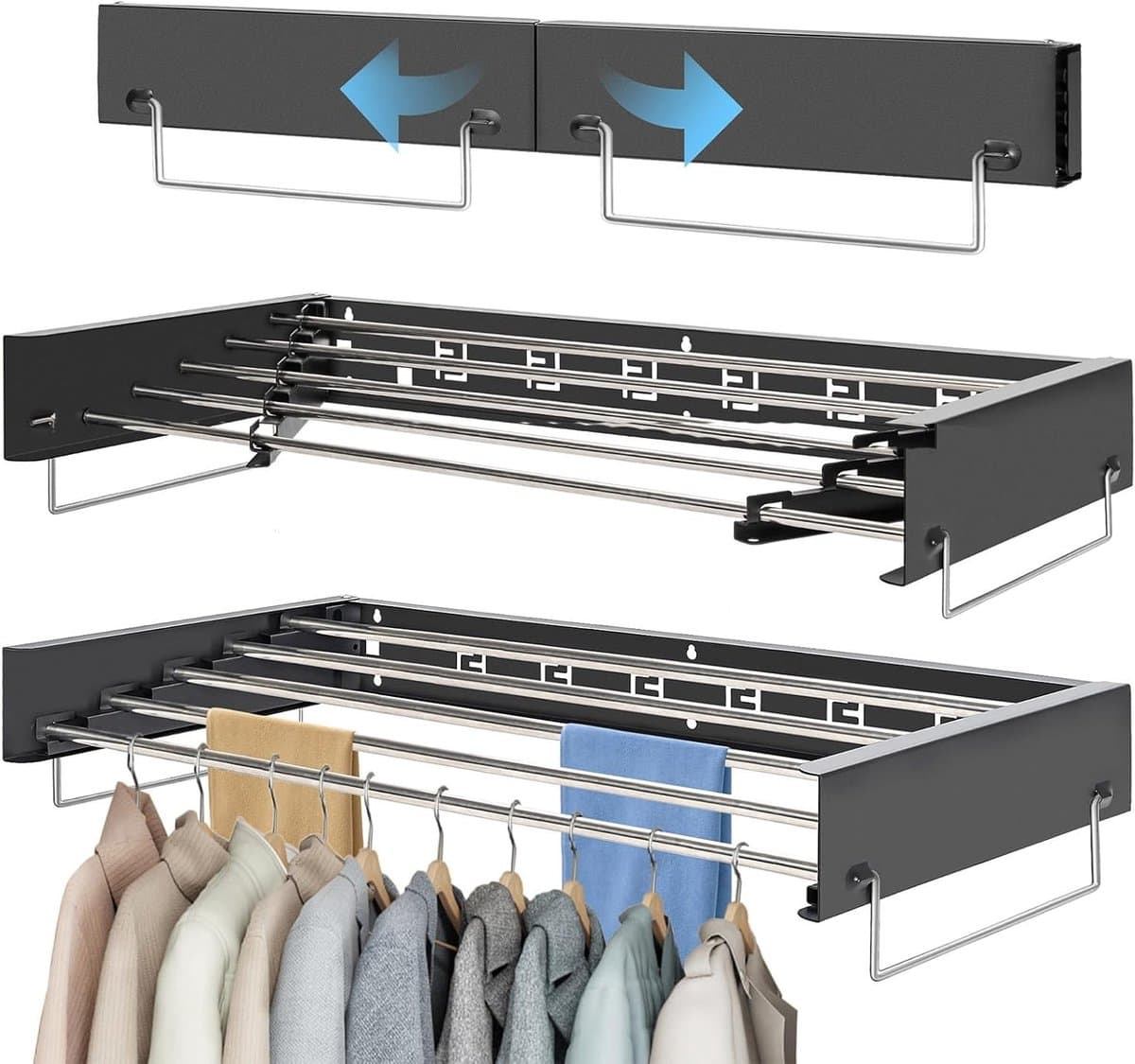Verstelbare Wandgemonteerde Kledingdroger | Vouwbare Waslijn met 80 cm Stangen | Ideaal voor Binnen en Buiten, Perfect voor Badkamer en Balkon — afbeelding 1