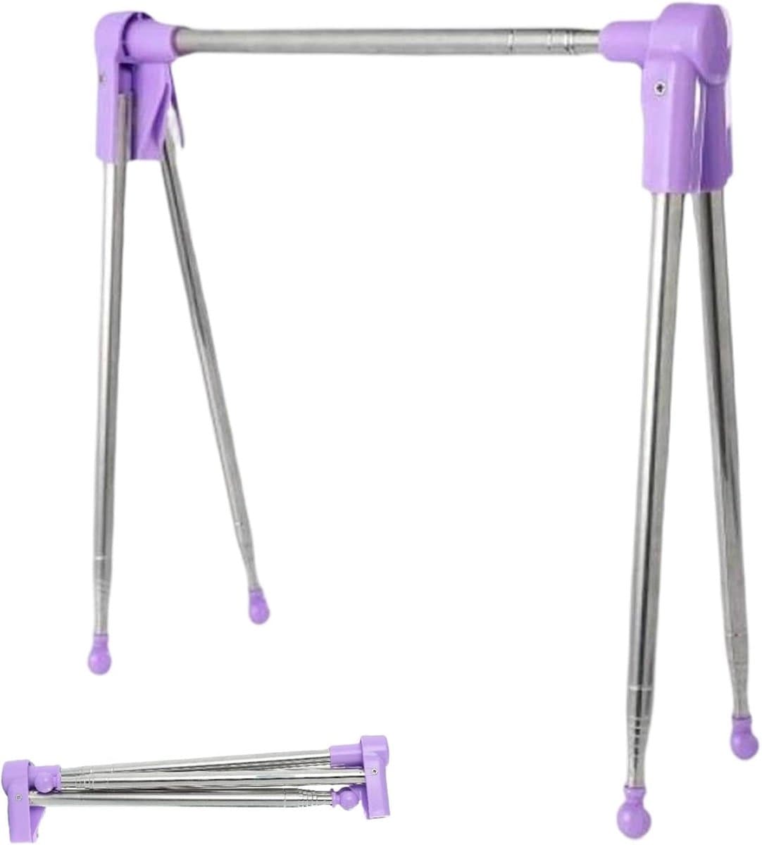 VHV Reishanger - opvouwbare hanger - Droogrek - Inklapbaar Wasrek - Geschikt voor reizen - Inklapbaar Droogrek - Staand Kleding Wasdroogrek - kleding droogrek - Badkamer/Balkon/Binnen/Buiten - Paars — afbeelding 1