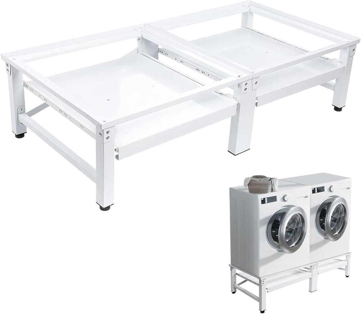 Dubbel Wasmachineonderstel - Verhoging Droger - Apparaten Plaatsen - Uittrekbare Plank - 124 x 58 x 32 cm - Metaal — afbeelding 1