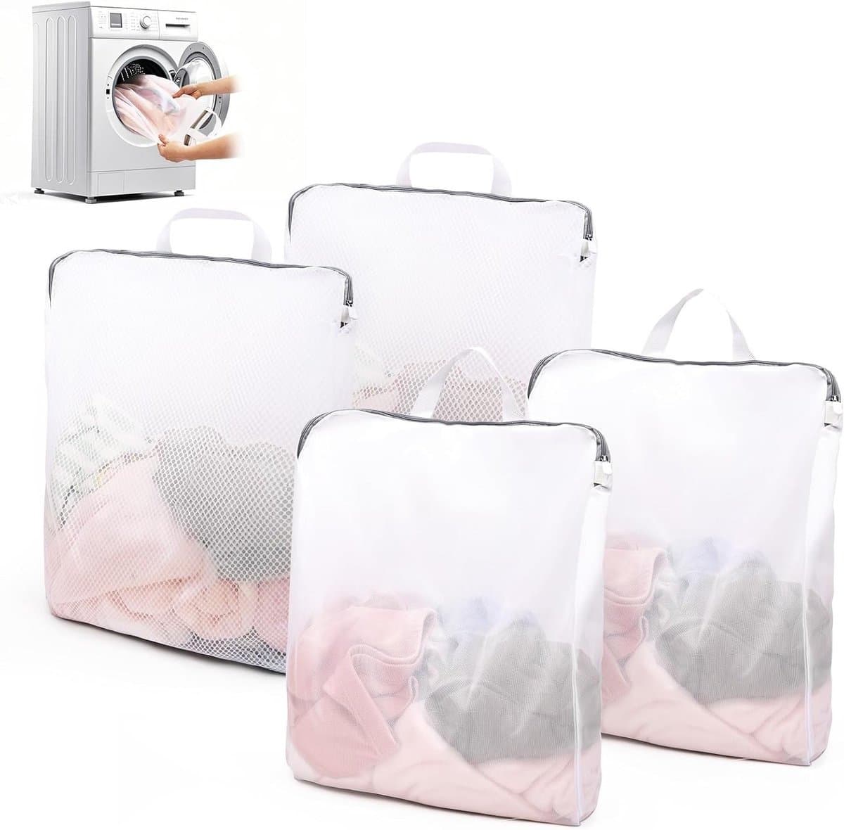 Set van 4 Wasnetten voor de Wasmachine, Herbruikbare Waszakken met Handvat, Delicate Was en Hangende Was, 50 x 60 cm, Ideaal voor Kleding en Ondergoed — afbeelding 1