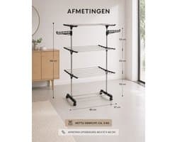 Droogtoren met 3 Niveaus – Inklapbaar Droogrek – Verrijdbaar met Wielen – 17 Meter Drooglengte – Compact Wasrek — afbeelding 1