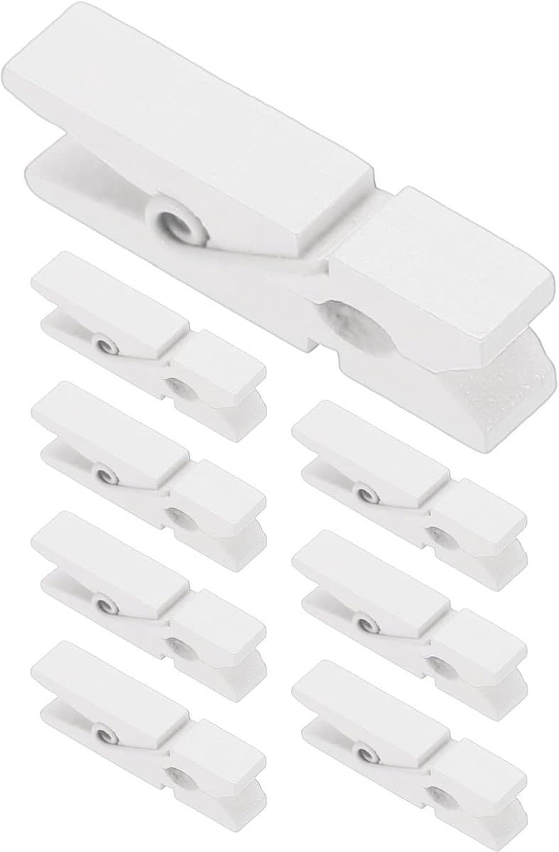 Houten Knijpers - Kleine Clips - Foto's Ophangen - Stevige Grip - 50 Stuks - Wit — afbeelding 1