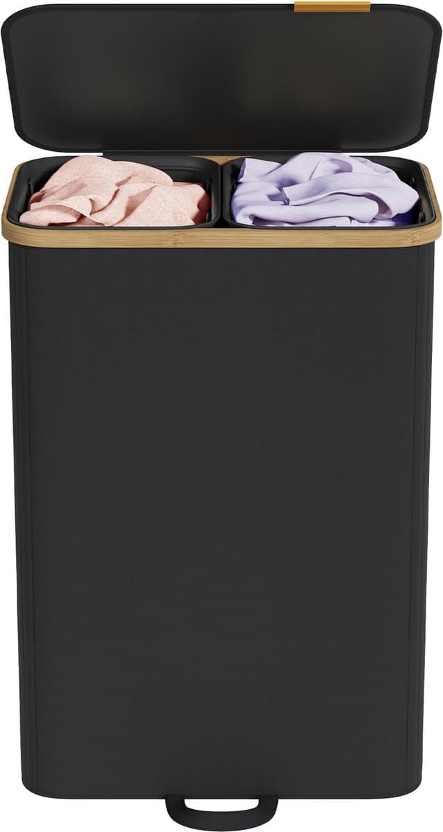 SONGMICS - Wasmand - Wasmand met Deksel - 2 Compartimenten - Uitneembare Waszak - 150 Liter Capaciteit — afbeelding 1