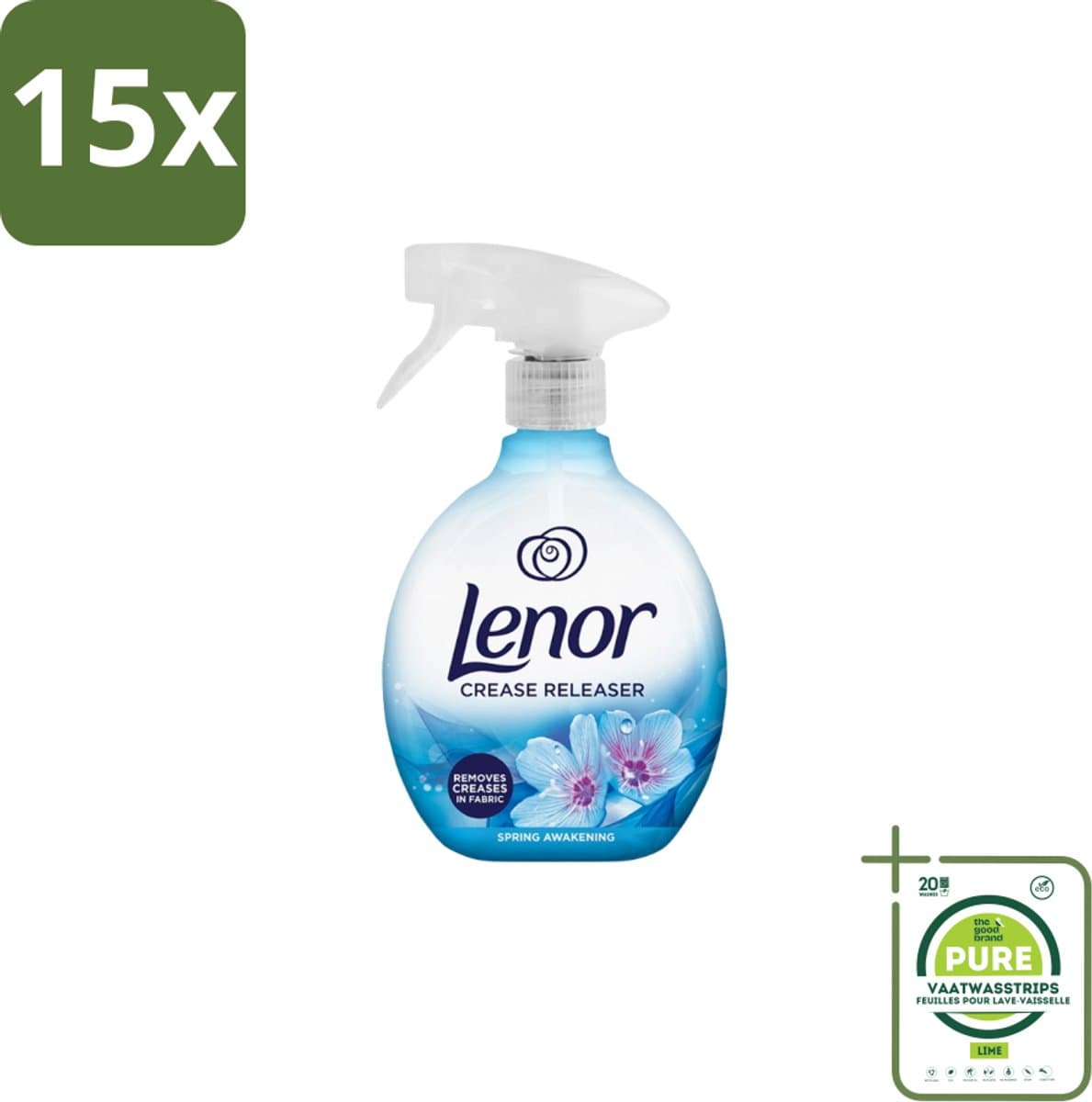 15 x Lenor – Crease Releaser Spray – Spring Awakening – Kreukverwijderaar & Textielverfrisser – 500 ml - Grootverpakking - Kreukverwijderaar - Textielverfrisser - Stofverfrisser - Stofverzorging - Stofverzorging — afbeelding 1