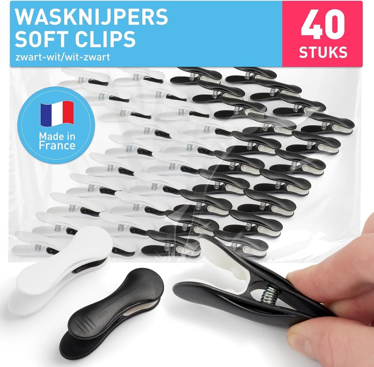 Zwarte en Witte Soft Clips Wasknijpers - 40 Stuks — afbeelding 1