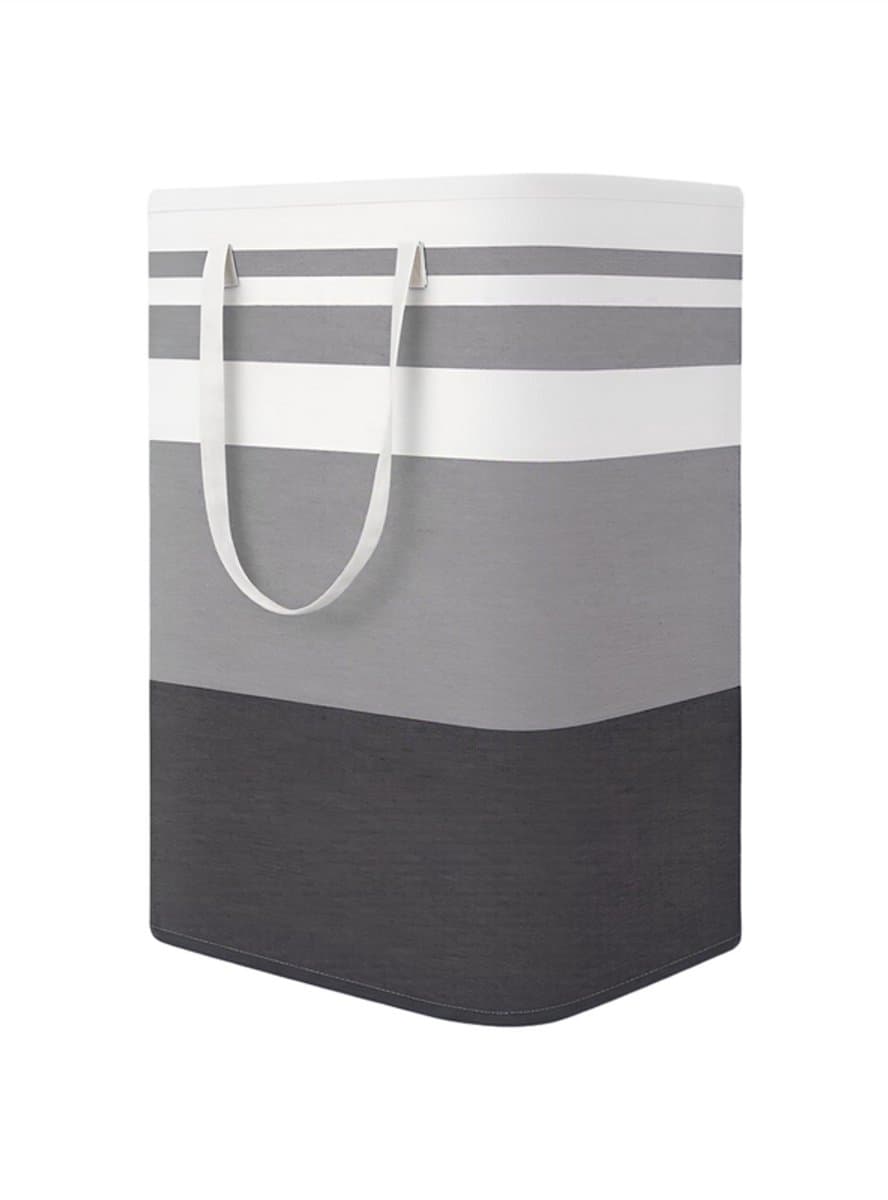 1 grote wasmand - waterdicht - opvouwbare hoge wasmand - met verlengde handgreep - voor kleding - slaapzaalspeelgoed en thuis-Grijsbruine strepen-40*30*60cm — afbeelding 1