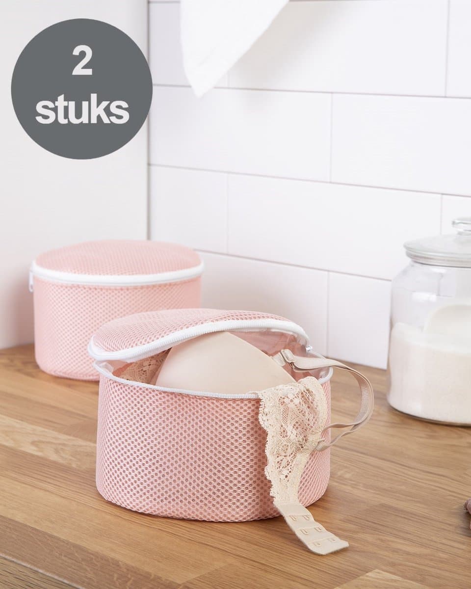 BH Waszakje met Rits -2 Stuks - Waszakken voor Wasgoed - Lingerie Waszakje - Wasnet - Waszak - Wasbol - laundry bag - Roze — afbeelding 1