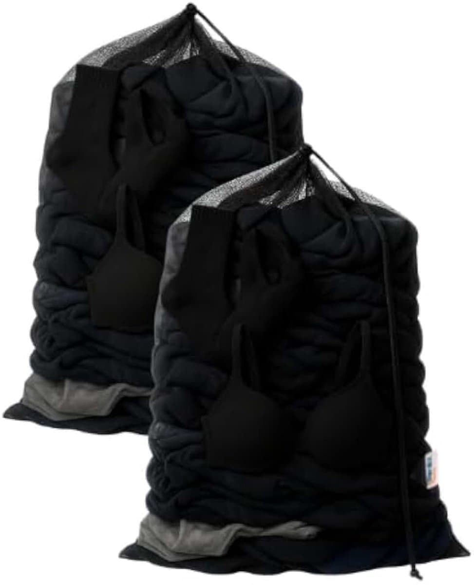 Waszak Groot XL - 60x90CM - 2 Stuks - Laundry Bag - Wasnet - Waszakje - Treksysteem - Trekbandsluiting - Polyester - Schoenenzak - BLACK — afbeelding 1