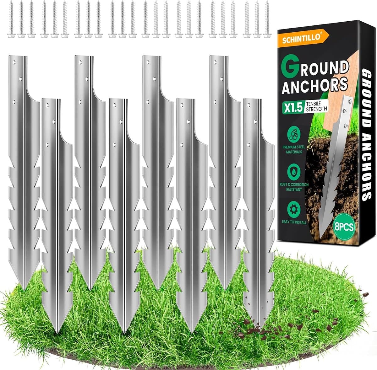 SnelShoppen - 8 Stuks Grondankers voor Schommels, Thermisch Gegalvaniseerde Staal, Roestvrij en Corrosiebestendig, 42x4x4cm, Ideaal voor Tuin en Speel — afbeelding 1