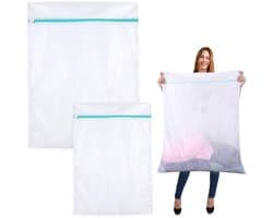 Wasnet voor Wasmachine 60 x 80cm + 90 x 110cm Waszakken in Fijnmazig Polyester Waszak voor Wasmachine met Verborgen Ritssluiting voor Dekens, Jassen, Gordijnen, Lakens en Knuffels (Wit)