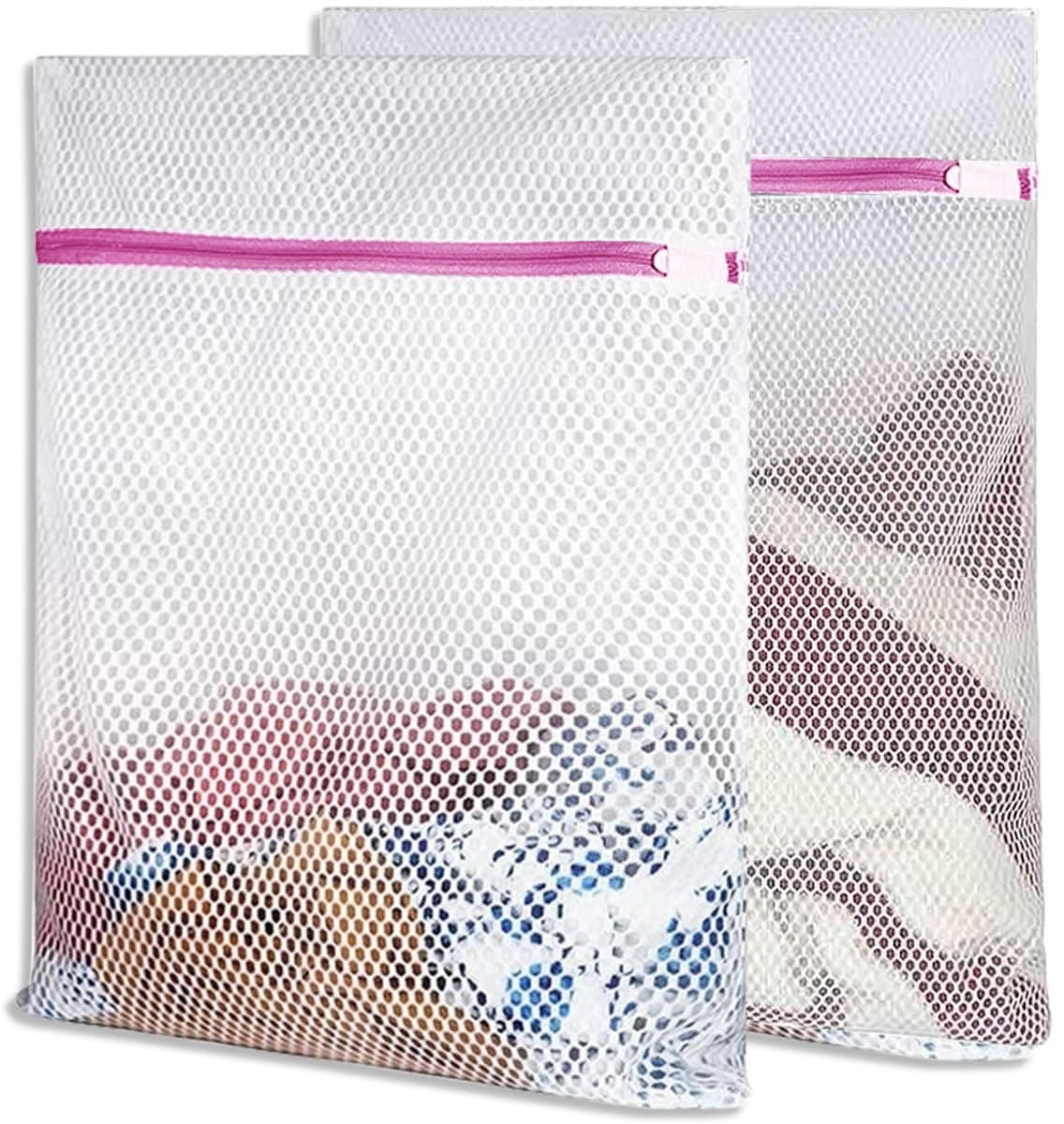Waszakken voor wasmachine, 2 stuks, waszakken met roze ritssluiting, wasnet, reizen, opbergen, organisatiezak voor truien, overhemden, ondergoed (50 x 60 cm) — afbeelding 1