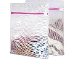 Waszakken voor wasmachine, 2 stuks, waszakken met roze ritssluiting, wasnet, reizen, opbergen, organisatiezak voor truien, overhemden, ondergoed (50 x 60 cm)