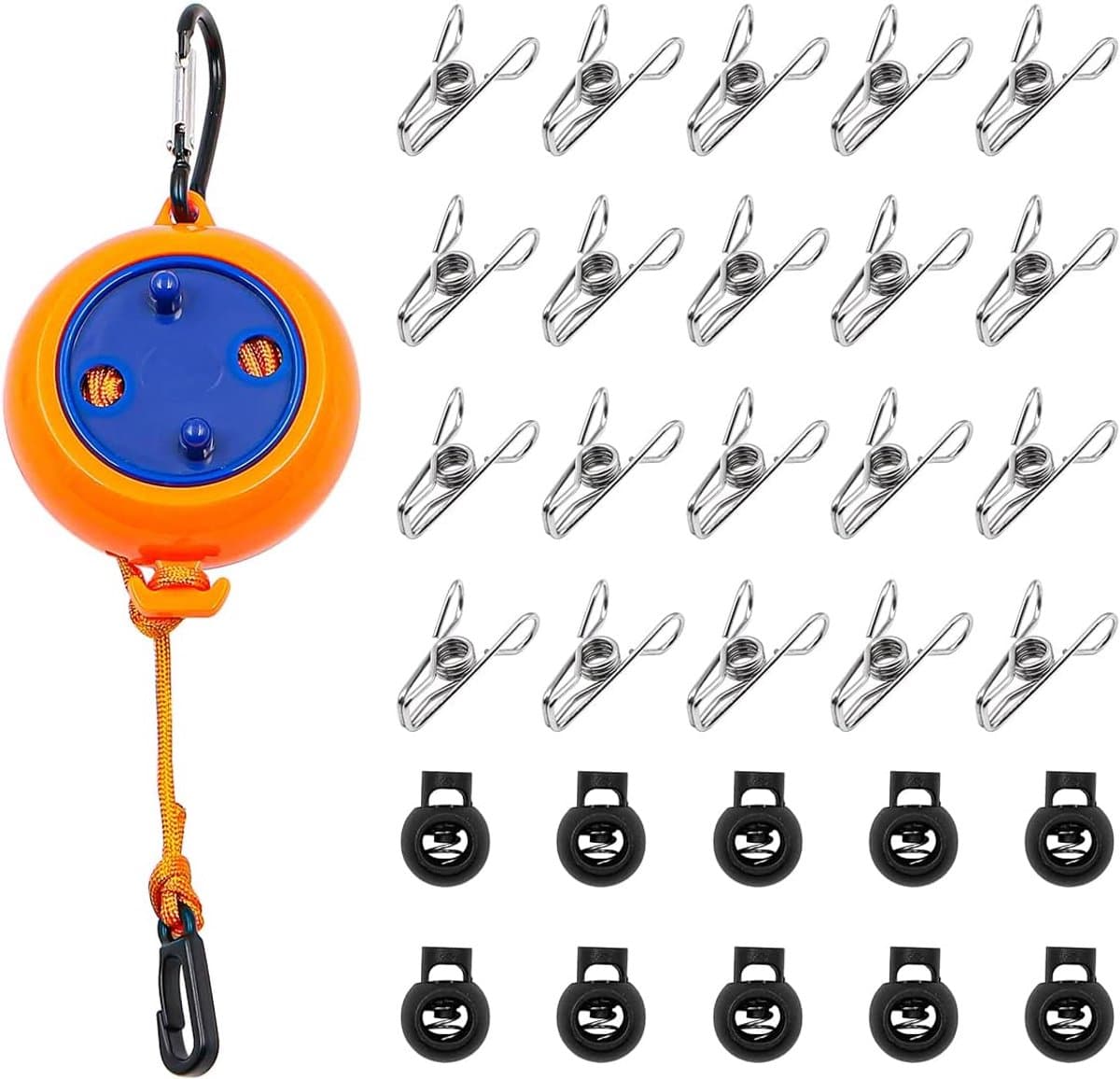 SnelShoppen - Retractable Camping Waslijn 8 Meter Verstelbare Reis Waslijn Sterke Nylon Met 20 Klemmen en 10/10 Vaste Gespen Voor Binnen Buiten Kamper — afbeelding 1