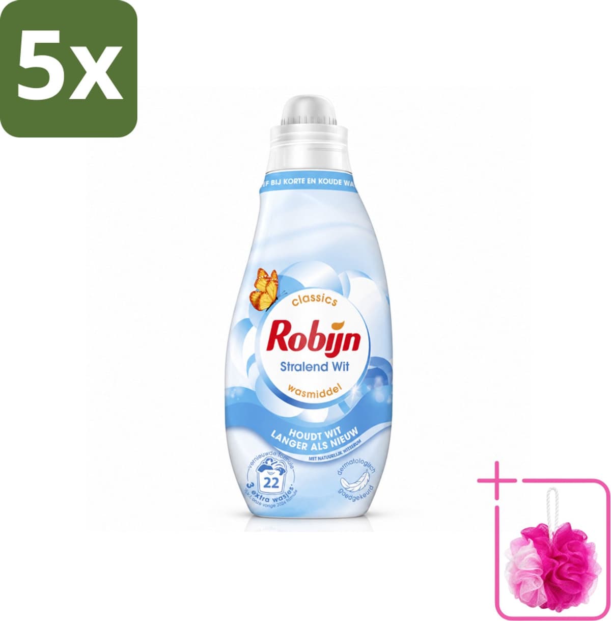 5 x Robijn – Vloeibaar Wasmiddel – Klein & Krachtig Classics Stralend Wit - 665 ml - Bulkverpakking - Wit wasmiddel - Douchemop - Wit en licht was — afbeelding 1