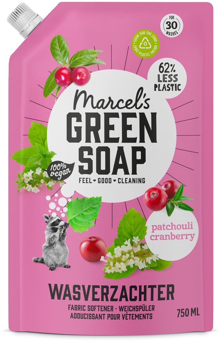 Marcel's Green Soap Wasverzachter Patchouli & Cranberry Navulling - 750 ml — afbeelding 1