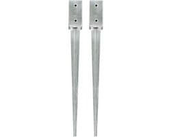 vidaXL - Grondpinnen - 2 - st - 7x7x75 - cm - gegalvaniseerd - staal - zilverkleurig — afbeelding 1