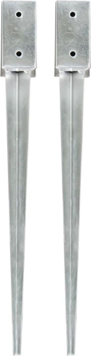 vidaXL - Grondpinnen - 2 - st - 7x7x75 - cm - gegalvaniseerd - staal - zilverkleurig — afbeelding 1