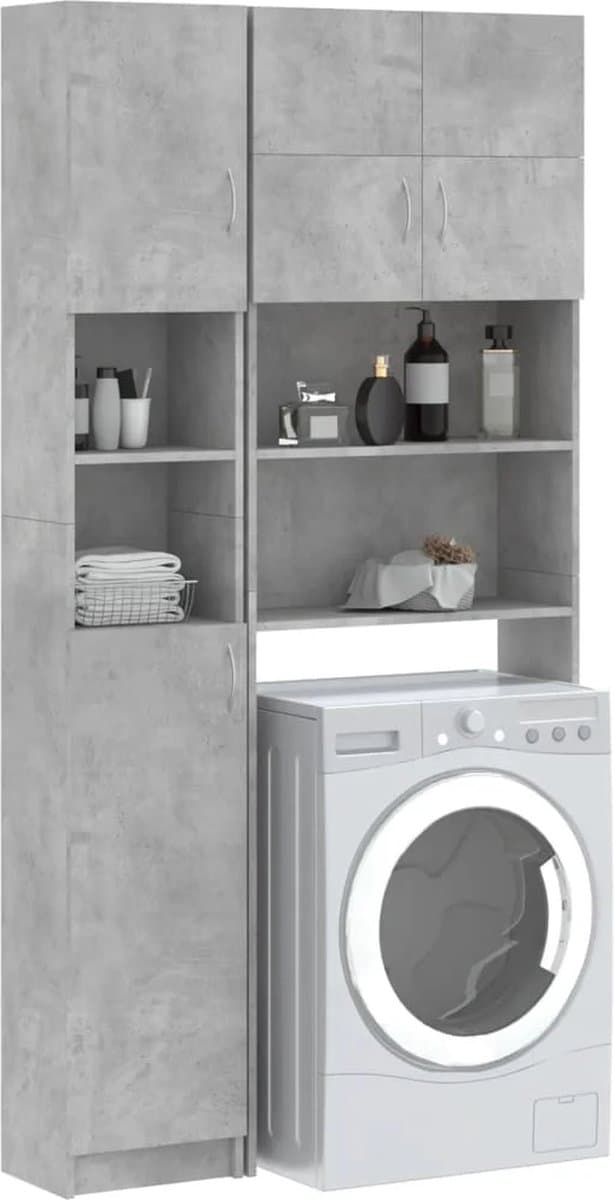 Wasmachine ombouw - Kast - Opbouwmeubel - Verhoger - Wasmachine meubel - Opbergkast - Hout - Betongrijs — afbeelding 1